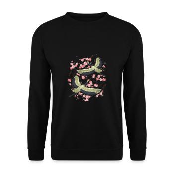 Cherry Blossom Japanese Art Bird Crane Japan Lover - Unisex Sweatshirt - black - Front - Alina (178cm) & Michal (187cm)