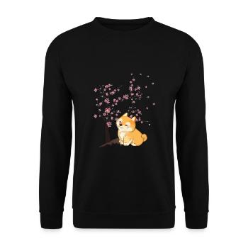 Fleur de cerisier Japon Art japonais Kawaii Shiba Inu - Sweat-shirt Unisexe - noir - Devant - Alina (178cm) & Michal (187cm)