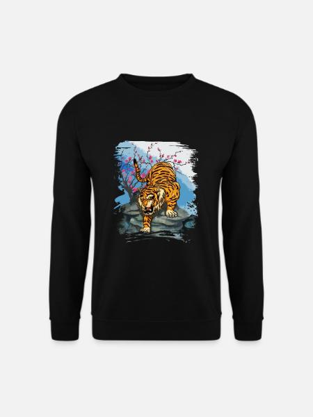 Japan Tiger Kirschblüte Japanische Kunst - Unisex Pullover - Schwarz