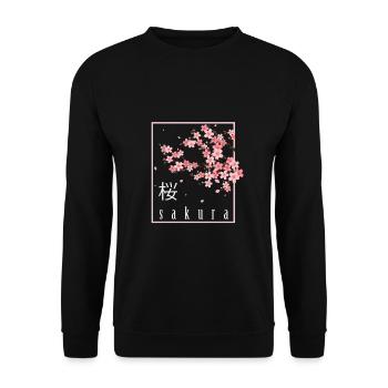 Kirschblüte Japanische Kunst Japan Sakura - Unisex Pullover - Schwarz - Vorne - Alina (178cm) & Michal (187cm)