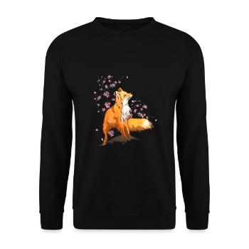 Cherry Blossom Flower Japanese Art Fox - Unisex Sweatshirt - black - Front - Alina (178cm) & Michal (187cm)