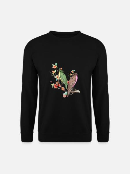 Japanische Kunst Vogel Pfirsischbaum Kirschblüte - Unisex Pullover - Schwarz