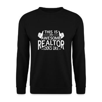 Immobilienmakler Makler Maklerin Haus Verkäufer - Unisex Pullover - Schwarz - Vorne - Alina (178cm) & Michal (187cm)