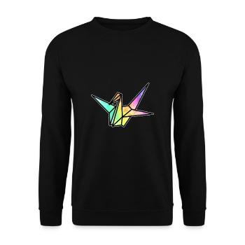 Origami Japan Faltkunst Papier Kranich Japanisch - Unisex Pullover - Schwarz - Vorne - Alina (178cm) & Michal (187cm)