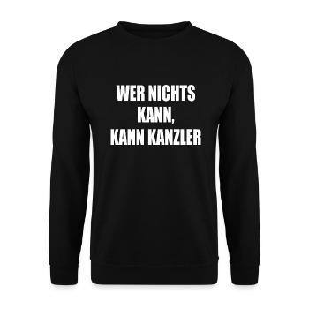 wer nichts kann kann kanzler - Unisex Pullover - Schwarz - Vorne - Alina (178cm) & Michal (187cm)