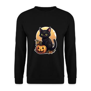 Chat noir d’Halloween en feuillage avec citrouille - Sweat-shirt Unisexe - noir - Devant - Alina (178cm) & Michal (187cm)