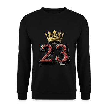 23 Zahl Krone - Unisex Pullover - Schwarz - Vorne - Alina (178cm) & Michal (187cm)