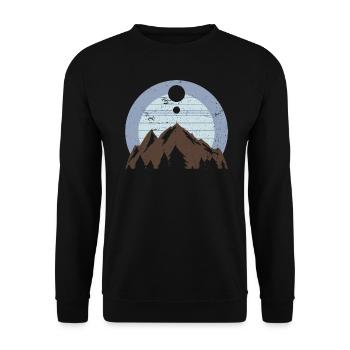 Panorama in den Bergen | Natur Wandern Aussicht - Unisex Pullover - Schwarz - Vorne - Alina (178cm) & Michal (187cm)