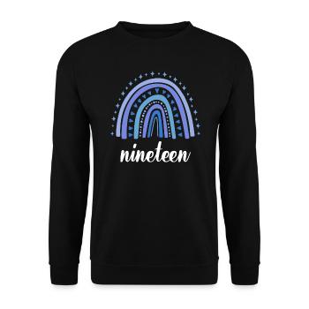 Blau Regenbogen Neunzehn Jahre 19. Geburtstag - Unisex Pullover - Schwarz - Vorne - Alina (178cm) & Michal (187cm)