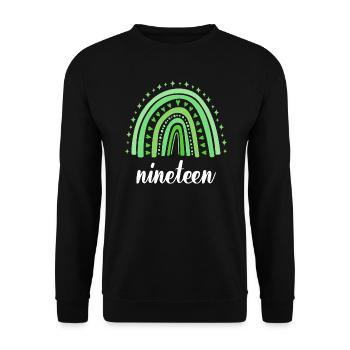 Grün Regenbogen Neunzehn Jahre 19. Geburtstag - Unisex Pullover - Schwarz - Vorne - Alina (178cm) & Michal (187cm)