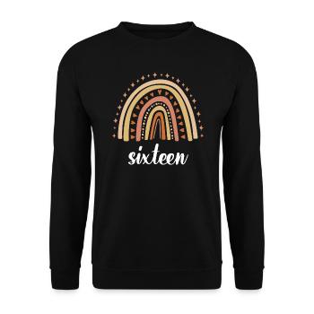 Orange Regenbogen Sechzehn Jahre 16. Geburtstag - Unisex Pullover - Schwarz - Vorne - Alina (178cm) & Michal (187cm)