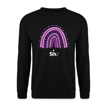 Lila Regenbogen Sechs Jahre 6. Geburtstag - Unisex Pullover - Schwarz - Vorne - Alina (178cm) & Michal (187cm)