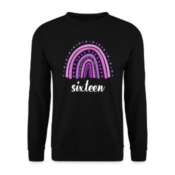 Lila Regenbogen Sechzehn Jahre 16. Geburtstag - Unisex Pullover - Schwarz - Vorne - Alina (178cm) & Michal (187cm)