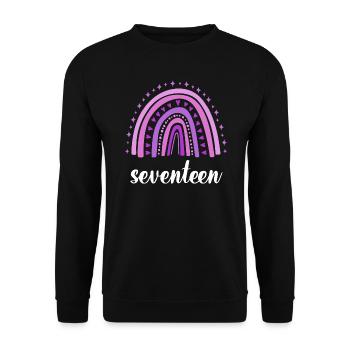 Lila Regenbogen Siebzehn Jahre 17. Geburtstag - Unisex Pullover - Schwarz - Vorne - Alina (178cm) & Michal (187cm)