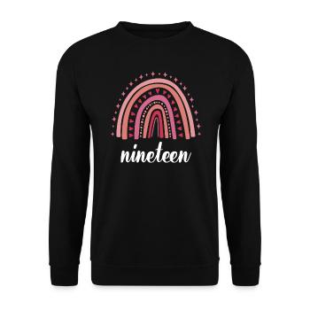 Rot Regenbogen Neunzehn Jahre 19. Geburtstag - Unisex Pullover - Schwarz - Vorne - Alina (178cm) & Michal (187cm)