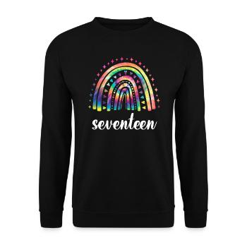 Tie Dye Regenbogen Siebzehn Jahre 17. Geburtstag - Unisex Pullover - Schwarz - Vorne - Alina (178cm) & Michal (187cm)
