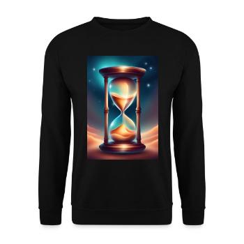 Eine Sanduhr auf einem Wüstensand - Unisex Pullover - Schwarz - Vorne - Alina (178cm) & Michal (187cm)