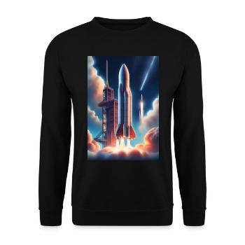 Ein realistisches Raketenstart-Design - Unisex Pullover - Schwarz - Vorne - Alina (178cm) & Michal (187cm)