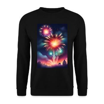 Erstaunliches Silvesterfeuerwerk - Unisex Pullover - Schwarz - Vorne - Alina (178cm) & Michal (187cm)