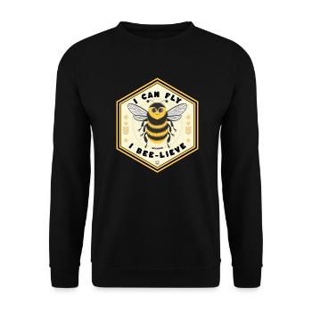 Motivational Bee - Ich kann fliegen, weil ich bienen-lieve - Unisex Pullover - Schwarz - Vorne - Alina (178cm) & Michal (187cm)