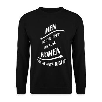 Men to the left because women are always right - Unisex Sweatshirt - black - Front - Alina (178cm) & Michal (187cm)