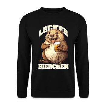 Lecker Bierchen X Biber mit Bier lustiges - Unisex Pullover - Schwarz - Vorne - Alina (178cm) & Michal (187cm)