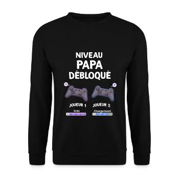 Naissance niveau papa debloque joueur - Sweat-shirt Unisexe - noir - Devant - Alina (178cm) & Michal (187cm)