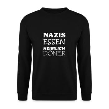 Nazis essen heimlich Doener - gegen rechts - Unisex Pullover - Schwarz - Vorne - Alina (178cm) & Michal (187cm)