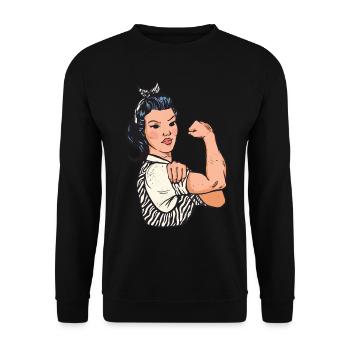 Strong Woman Flexing - Unisex Sweatshirt - black - Front - Alina (178cm) & Michal (187cm)