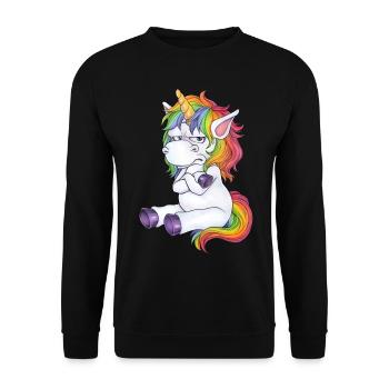 Böses Muffel Einhorn mit bösem Blick Geschenk Witz - Unisex Pullover - Schwarz - Vorne - Alina (178cm) & Michal (187cm)
