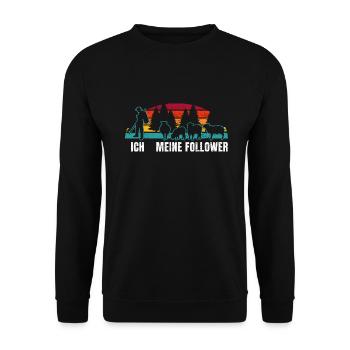 Ich Meine Follower Schafhirte Schäfer Hirte Schafe - Unisex Pullover - Schwarz - Vorne - Alina (178cm) & Michal (187cm)