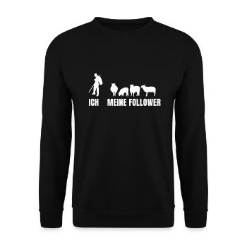 Ich Meine Follower Schafhirte Schäfer Hirte - Unisex Pullover - Schwarz - Vorne - Alina (178cm) & Michal (187cm)
