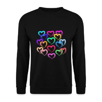 Die Liebe ist vielseitig, Herzen bunt - Unisex Pullover - Schwarz - Vorne - Alina (178cm) & Michal (187cm)