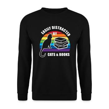 Easily distracted by cats and books - retro sunset - Unisex Sweatshirt - black - Front - Alina (178cm) & Michal (187cm)