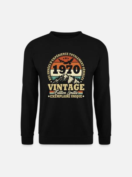 Vintage 1970 Anniversaire Cadeau Vintage Rétro - Sweat-shirt Unisexe - noir