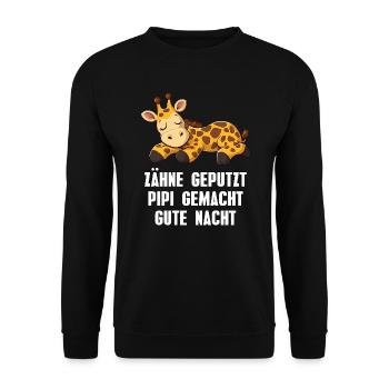 Zähne geputzt Gute Nacht Giraffe Schlafshirt - Unisex Pullover - Schwarz - Vorne - Alina (178cm) & Michal (187cm)
