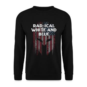 Radikale weiße und blaue amerikanische Flagge vom 4. Juli - Unisex Pullover - Schwarz - Vorne - Alina (178cm) & Michal (187cm)