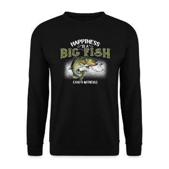 Angler Angeln Geschenkidee Happiness Is A Big Fish - Unisex Pullover - Schwarz - Vorne - Alina (178cm) & Michal (187cm)