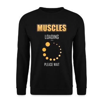 Muskeln laden bitte warten Lustiger Sport Spruch - Unisex Pullover - Schwarz - Vorne - Alina (178cm) & Michal (187cm)