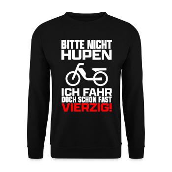 Bitte nicht hupen Roller Moped Mofa Mokick lustig - Unisex Pullover - Schwarz - Vorne - Alina (178cm) & Michal (187cm)