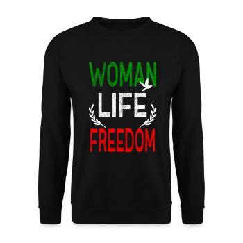 Woman Life Freedom Frauen Rechte Iran Gleichheit - Unisex Pullover - Schwarz - Vorne - Alina (178cm) & Michal (187cm)