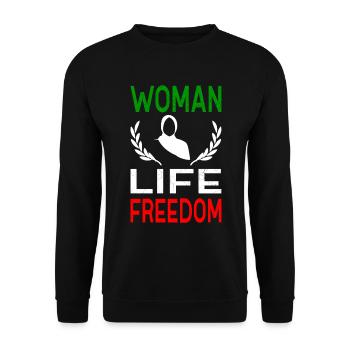 Woman Life Freedom Iran Frauen Rechte Freiheit - Unisex Pullover - Schwarz - Vorne - Alina (178cm) & Michal (187cm)