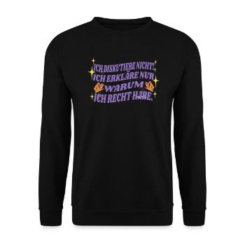 Lustiger Spruch Humor Ich Diskutiere Nicht - Unisex Pullover - Schwarz - Vorne - Alina (178cm) & Michal (187cm)