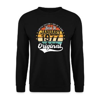 Die Legenden wurden im Januar 1977 geboren - Unisex Pullover - Schwarz - Vorne - Alina (178cm) & Michal (187cm)