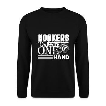 Crocheting Crocheting Hookers Do It With One Hand - Unisex Sweatshirt - black - Front - Alina (178cm) & Michal (187cm)