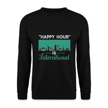 Happy Hour is international - Unisex Pullover - Schwarz - Vorne - Alina (178cm) & Michal (187cm)