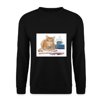 Je lis des livres Je bois du café Amant drôle de chat - Sweat-shirt Unisexe - noir - Devant - Alina (178cm) & Michal (187cm)