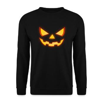 Grusliges Halloween Kürbis Gesicht - Unisex Pullover - Schwarz - Vorne - Alina (178cm) & Michal (187cm)
