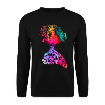 Bunter Schmetterling Blumenblüte - Unisex Pullover - Schwarz - Vorne - Alina (178cm) & Michal (187cm)