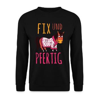 Fix und Pfertig Erschöpftes Pferd mit Morgenmantel - Unisex Pullover - Schwarz - Vorne - Alina (178cm) & Michal (187cm)